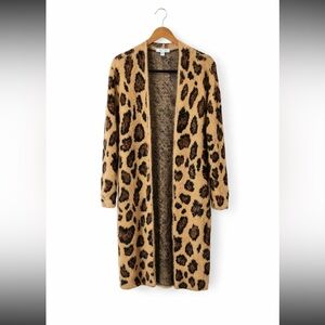 New York & Company Leopard Print Cardigan S small